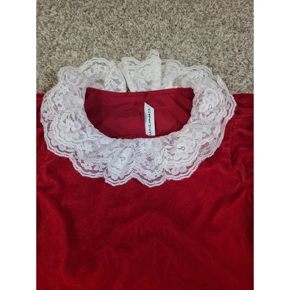Janie and Jack Girl Holiday Red Velvet Lace Collar Dress size 5 - Picture 3 of 6